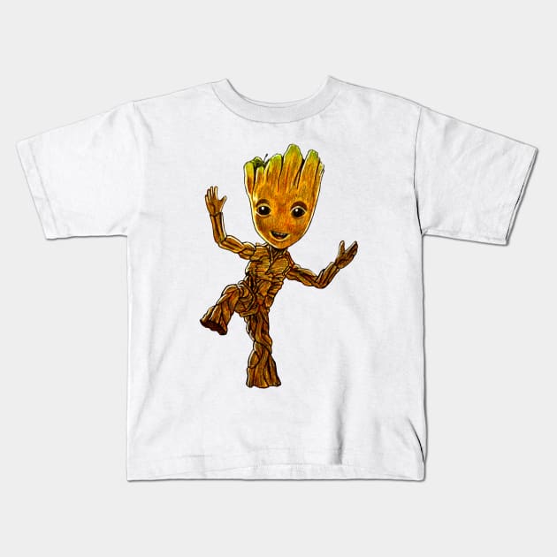 Cute Groot Kids T-Shirt by tabslabred